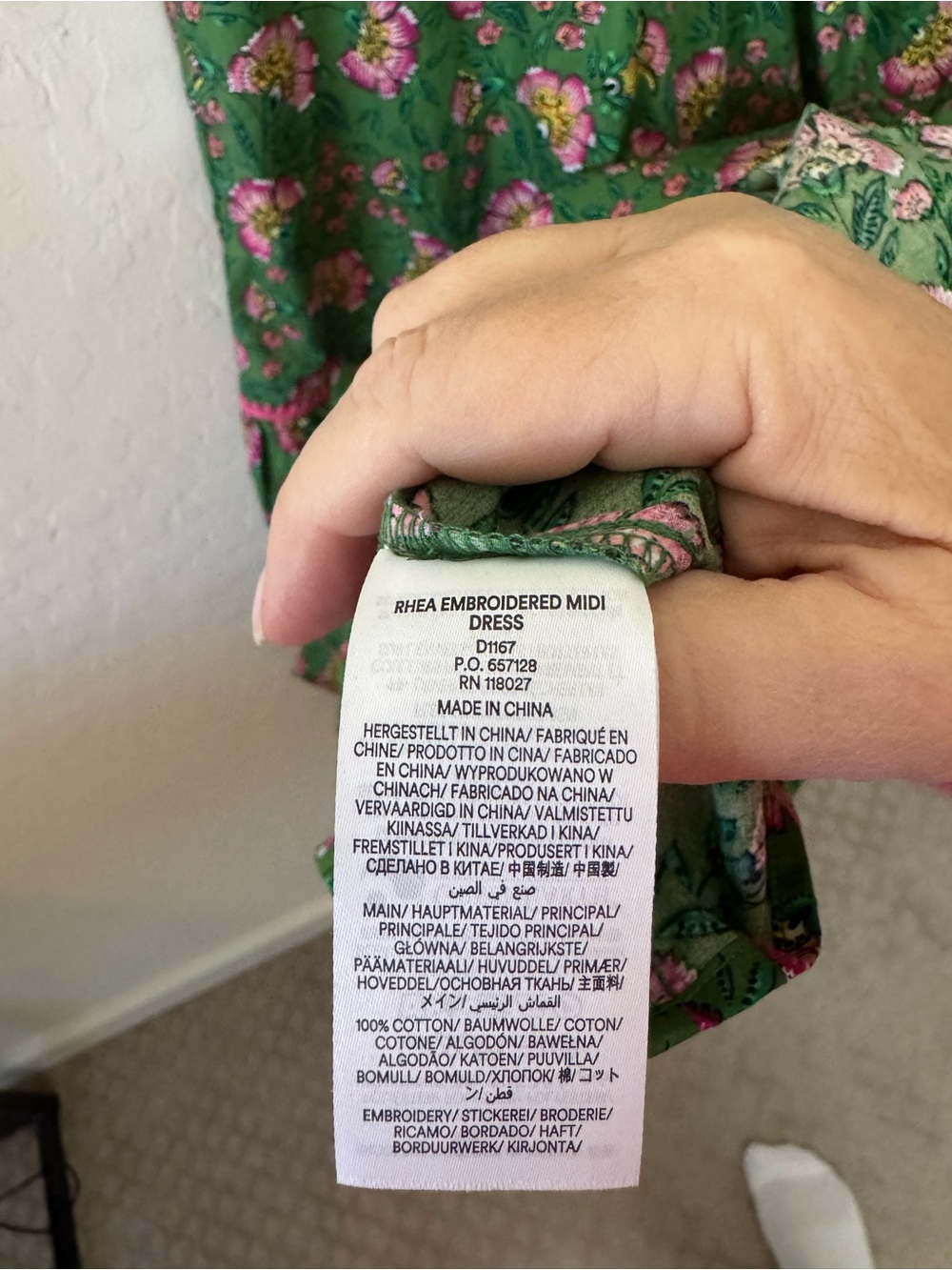 Boden Green Floral-Print Embroidered Midi Dress with Pink Trim - Picture 7 of 8